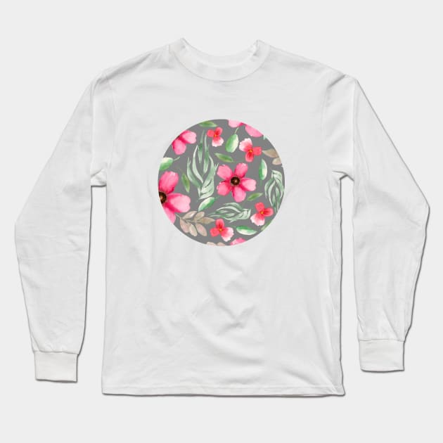 Pink Florals | Watercolor | Pattern | Grey Long Sleeve T-Shirt by Harpleydesign